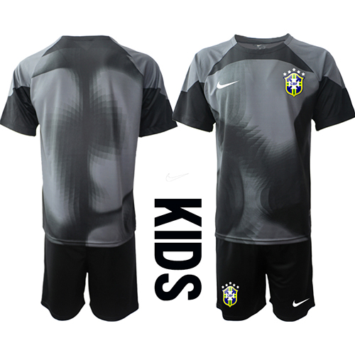 Camisa de Futebol Brasil Goleiro Equipamento Principal Infantil Mundo 2022 Manga Curta (+ Calças curtas)
